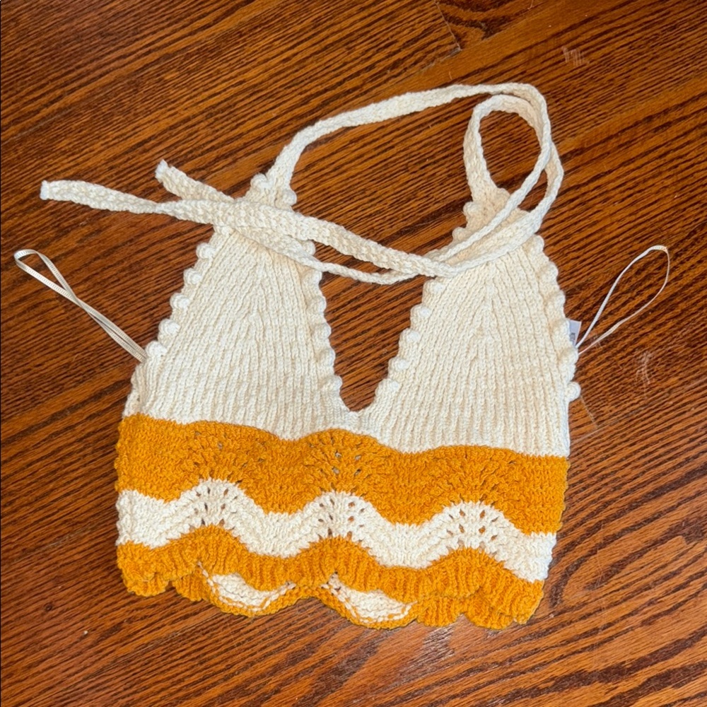 Zara Cream and Orange Crochet Top